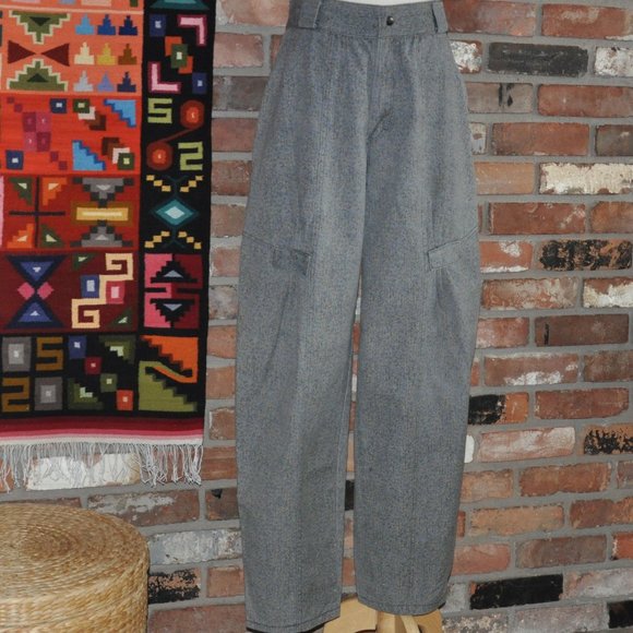 Vintage 80s Le Chateau Grey Calico Yellow Floral Oversized Barrel Pants 34 - Picture 1 of 9